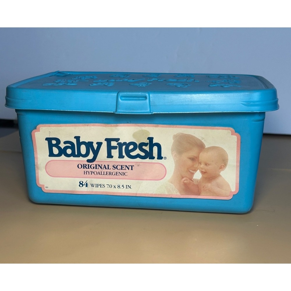 Vintage 90s Baby Fresh Empty Wipes Box Baby Blue Flip Lid